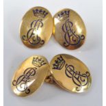 A pair of gilt metal double-ended cufflinks, each with two 19 x 14mm oval plates engraved with Royal