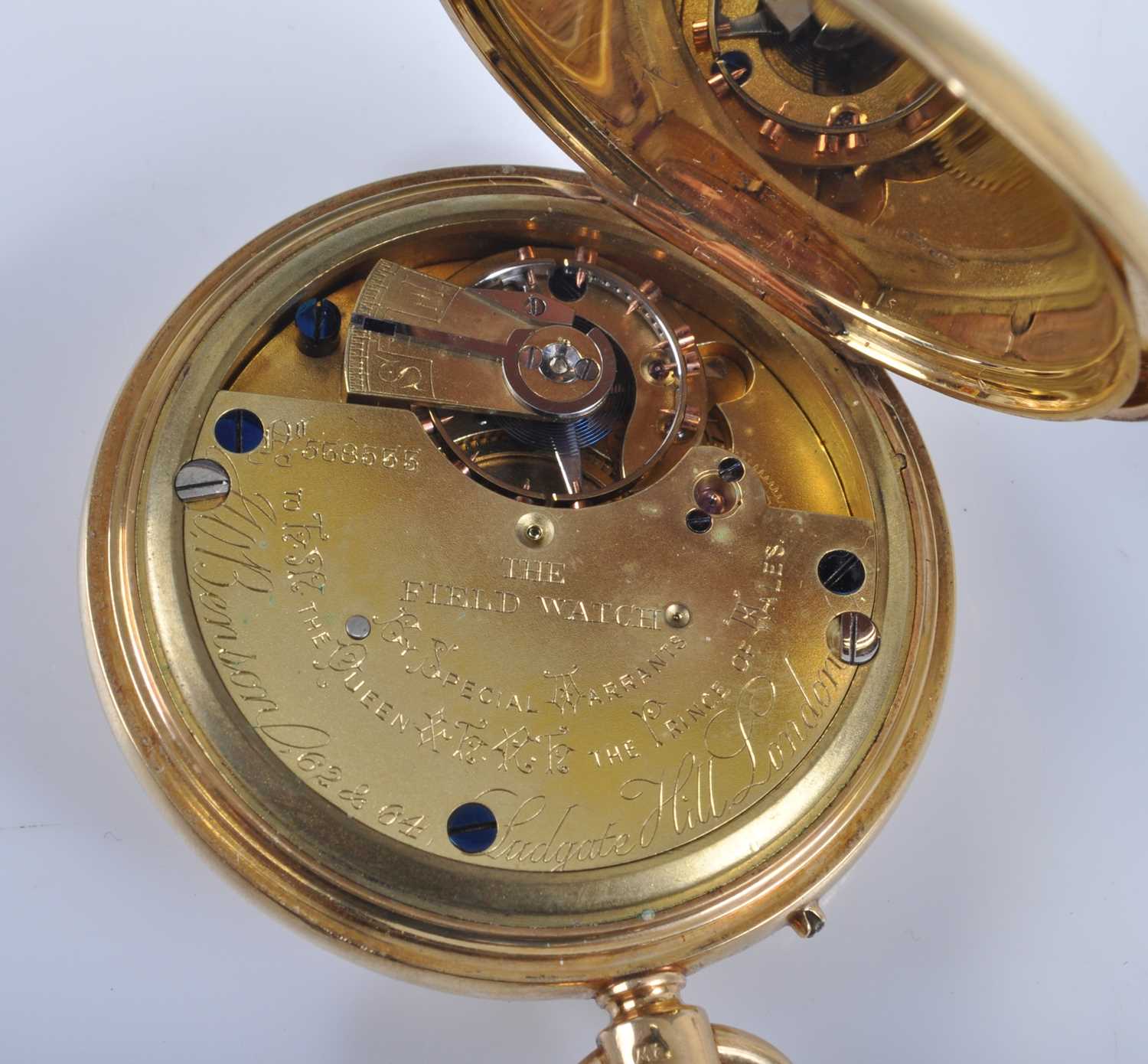 J W Benson of London - 'The Field Watch', a gent's 18ct gold cased half hunter pocket watch, - Bild 5 aus 7