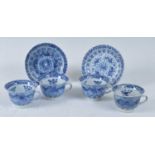 A Chinese late Qing dynasty blue and white porcelain matched part tea service, comprising four