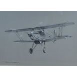 Roger H Middlebrook (b.1929) - Portrait of Camm's Classic The Hawker Fury, monochrome pastel, signed