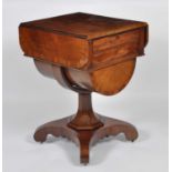 A William IV Scottish plum-pudding mahogany and rosewood crossbanded pedestal needlework table,