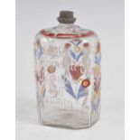 A circa 1770 Bohemian glass brandy bottle, enamel decorated with birds amongst flora and