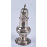 A George III silver sugar caster, of plain bellied form to a stepped base, the removable caster of