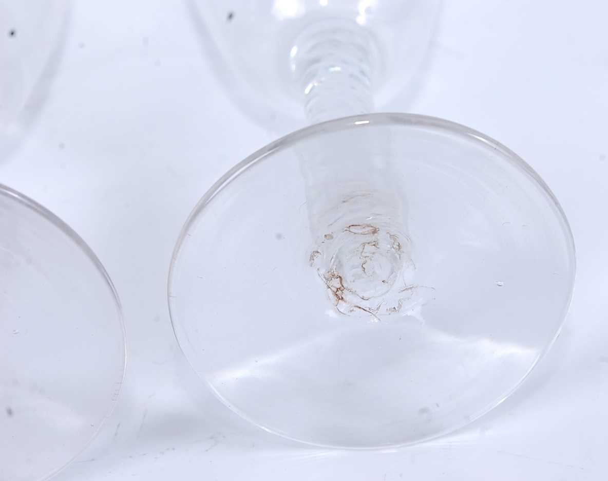 A set of five 18th century style wine glasses, each having a round funnel bowl above a mutliple - Image 3 of 4