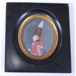 Early 19th Century Prussian school - A young Hussar, miniature watercolour portrait, of oval form,