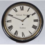 National Society London - a Victorian ebonised case school clock, having signed white enamel dial,