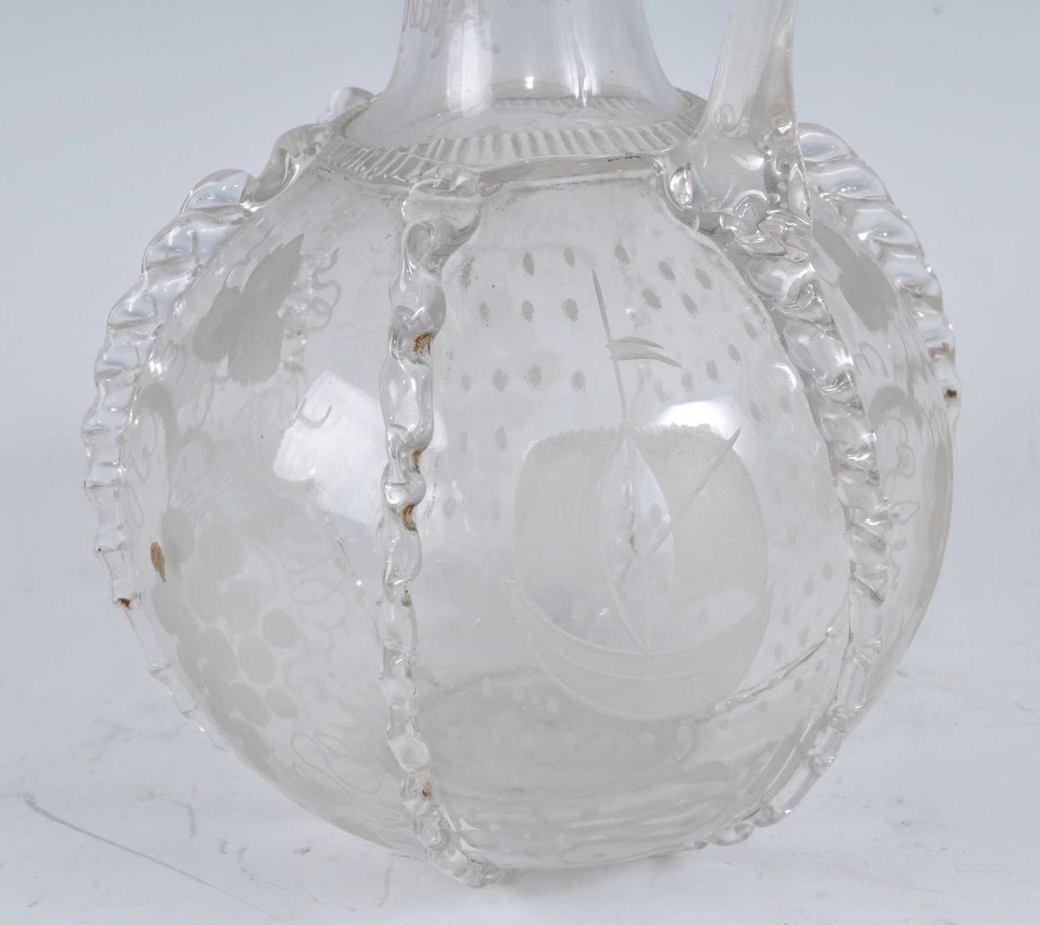 A circa 1790 Dutch glass carafe, the cylindrical neck with single loop handle, the lobed globular - Image 2 of 3