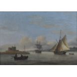 Follower of Thomas Luny (1759-1837) - Boats on the estuary, oil on panel, 22.5 x 33cm
