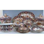 A 19th century and later Derby King's pattern Imari palette porcelain part dinner service,