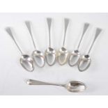 A set of six late Victorian silver teaspoons, in the Old English pattern with monogrammed terminals,