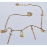 A continental yellow metal finelink necklace, stamped 750 and tested as 18ct gold, containing a