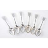 A set of five Victorian Scottish silver dessert spoons, maker probably William Clarke Shaw,