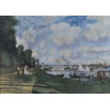 Tom Flanagan (Brit. contemporary) - After Monet's Argenteuil, oil on billboard, signed lower