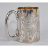 A Victorian silver miniature tankard, profusely bright cut decorated with birds amid bamboo and