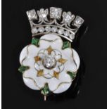 A yellow metal, diamond and enamel brooch commemorating George VI as Duke of York, featuring a white