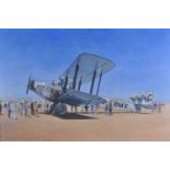§ Roger H Middlebrook (b.1929) - Empire Trailblazer DH66 Hercules, acrylic on mill board, signed