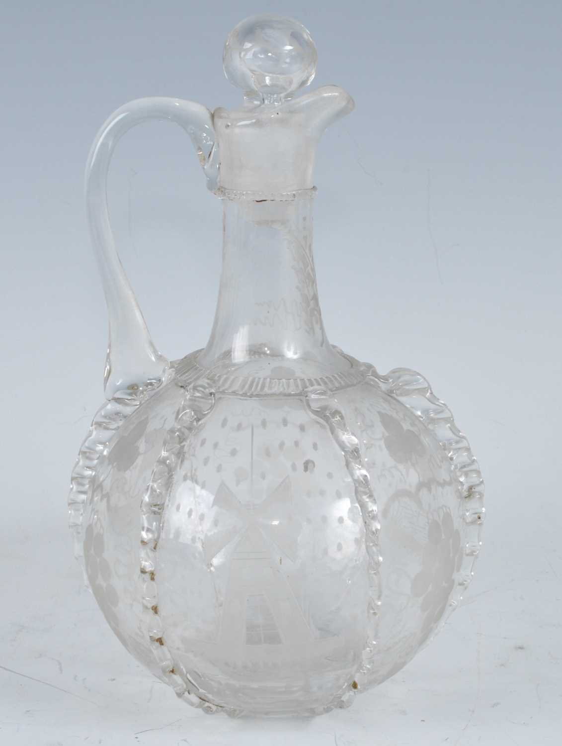 A circa 1790 Dutch glass carafe, the cylindrical neck with single loop handle, the lobed globular - Image 3 of 3