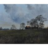 § Clive Madgwick (1934-2005) - A Suffolk barn under grey clouds, oil on canvas, signed and dated