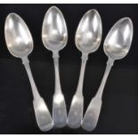 A set of four Scottish Provincial silver tablespoons, in the Fiddle pattern with engraved S to