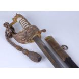 A George VI 1827 pattern Naval Officers sword, the 79cm straight fullered blade etched with a