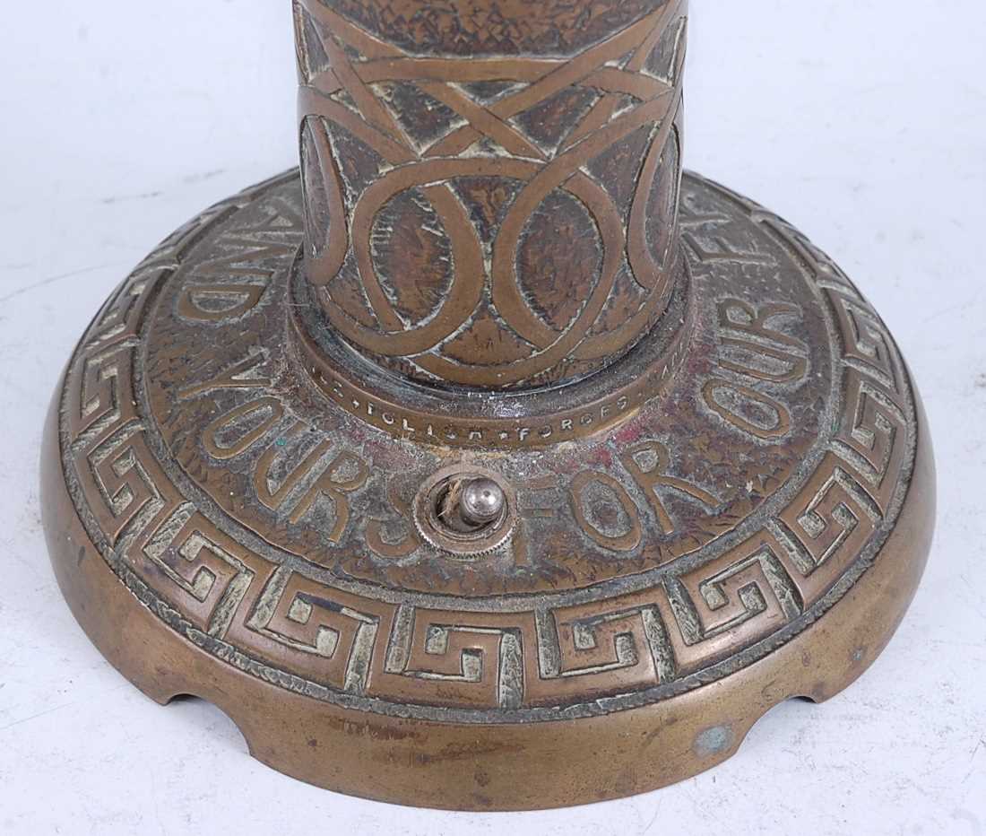 A WW II trench art type lamp base, of brass construction, the slightly tapering column embossed with - Image 5 of 5