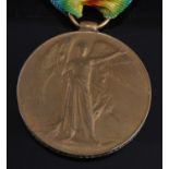 A WW I Victory medal, naming 3376 PTE. F.J. WHITE. RIF. BRIG. Private Frederick James White was