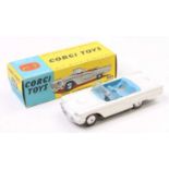 Corgi Toys No. 215 Ford Thunderbird open sports car, comprising a white body with blue interior