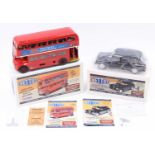 A Mettoy by Corgi re-released tinplate and clockwork vehicle group to include a London Transport