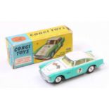 Corgi Toys 309, Aston Martin D.B.4. Competition Model, white/turquoise body, silver trim, jewelled