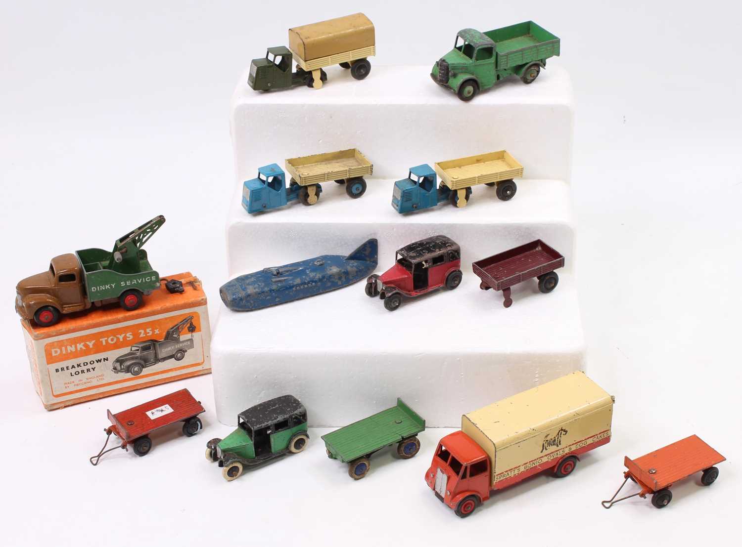 One tray containing 13 Dinky Toys in play worn condition to include, No. 917 Guy Van "Spratts",