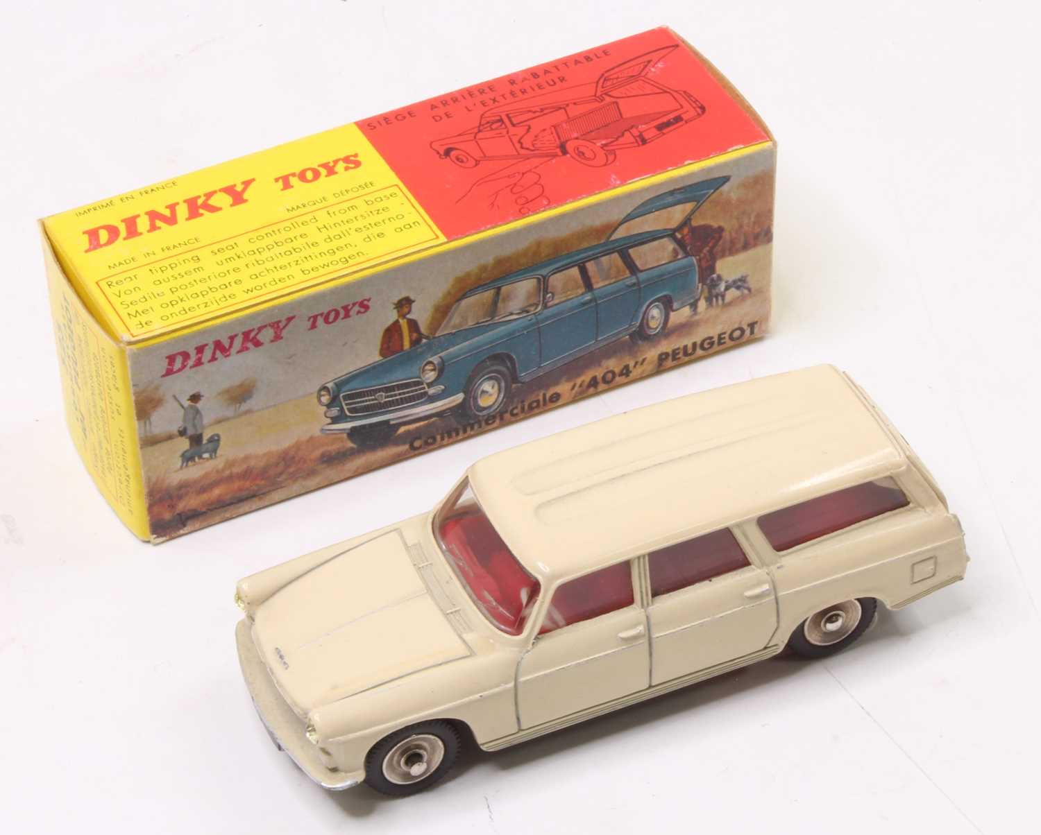 French Dinky 525 Peugeot 404 Estate, cream body, red interior with ivory steering wheel, spun