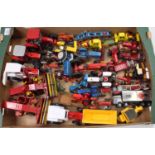 One tray containing a large collection of various loose and playworn Britains, Corgi, Matchbox and