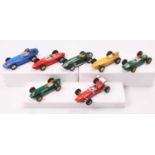 7 Scalextric Formula 1 slot cars including Ref Nos. C255 Vanwall, C89 BRM, 2x C54 Lotus, C62