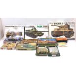 A collection of mostly Tamiya and Airfix mixed scale model tank kits to include, German Tiger 1