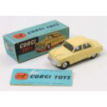 Corgi Toys No. 203 Vauxhall Velox Saloon, yellow body with silver detailing, glazing and spun