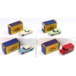 Matchbox Lesney boxed group of 4 to include No. 32 Jaguar XK140, No. 43 Hillman Minx, No. 47