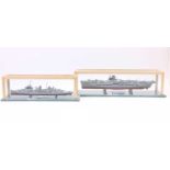 1/600th scale plastic kit built ship group, 2 examples to include HMS Belfast and HMS Ark Royal,