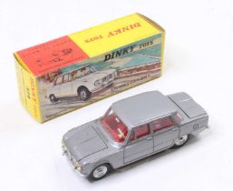 French Dinky Toys No. 514 Alfa Romeo Giulia 1600TI comprising of silver body, red interior and