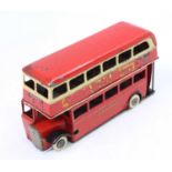 Triang Minic tinplate and clockwork London Transport double decker bus comprising red, cream and