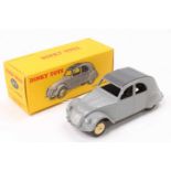 French Dinky Toys No.24T 2CV Citroen, comprising grey body with dark grey roof and cream hubs,