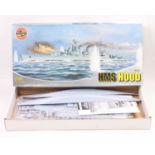 Airfix No.08202 1/400th scale plastic kit for HMS Hood, housed in the original box, appears