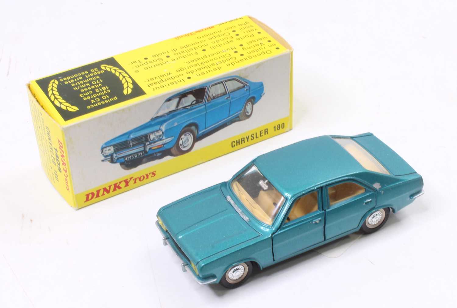 French Dinky Toys, 1409, Chrysler 180, metallic turquoise body, light tan interior, detailed hubs,