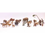 Unconfirmed maker (possibly Elastolin) composite zoo animals collection to include, Zebra, Anteater,