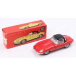 Tekno 927 Jaguar Type E - red body, black hood, grey interior with red steering wheel, in the
