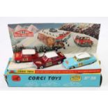 Corgi Toys Gift Set No.38 comprising of a No. 317 BMC Mini Cooper in red with RN52, No. 322 Rover in