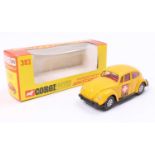 Corgi Toys Whizzwheels No. 383 Volkswagen 1200 Beetle Swiss issue comprising a yellow body, black