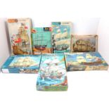 One box containing a quantity of mostly Airfix boat and ship kits to include, The Golden Hind, H.M.
