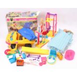 A collection of Sindy and Barbie items to include a part boxed Sindy Camping Buggy, Sindy at the