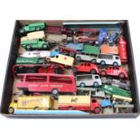 One tray containing a quantity of play worn Dinky Toys to include, No 514 Guy Van "Weetabix", No.