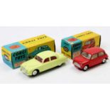 Corgi Toys, 2 boxed examples comprising No. 225 Austin Seven with a red body, yellow interior and